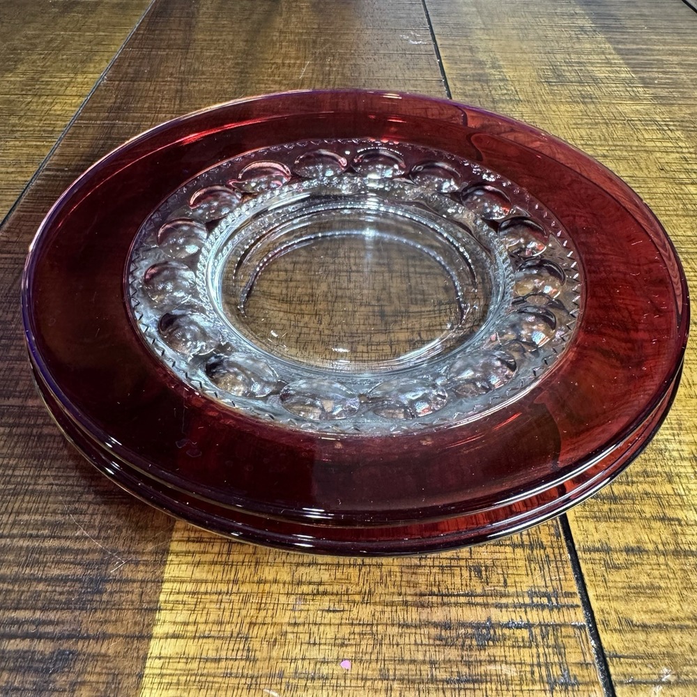 2 Tiffin Franciscan Indiana Kings Crown Ruby Flashed 8.25" Glass Luncheon Plates